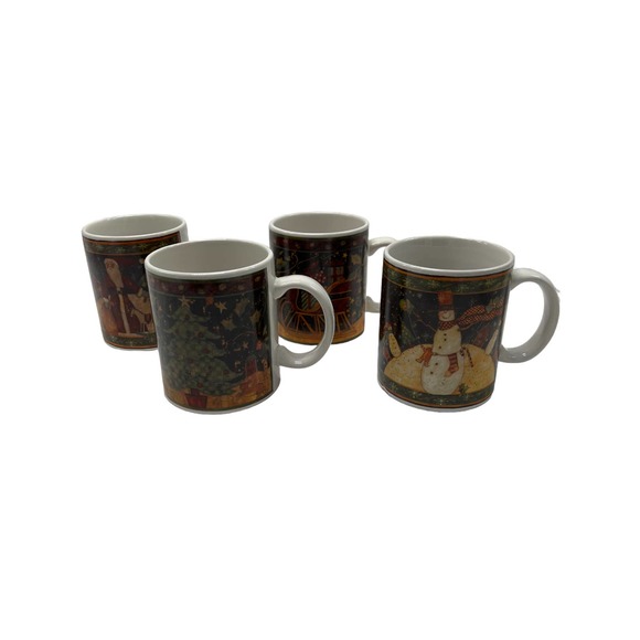 Vintage Susan Winget Rustic Holiday Winter Mugs Set of 4 - Picture 1 of 7